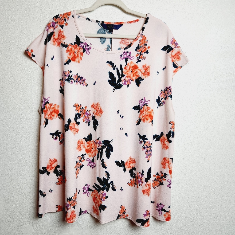 RACHEL ROY Pink Floral Darcy Knit Top Women's Plus Size 3X Blouse Short Sleeve